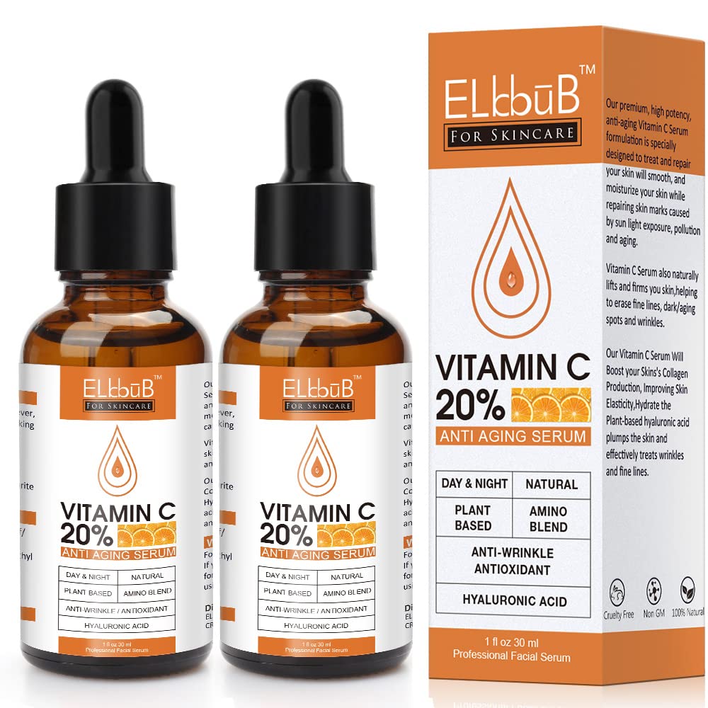 ELBBUB Sérum Vitamina C 20% con ácido hialurónico, para hidratación profunda.