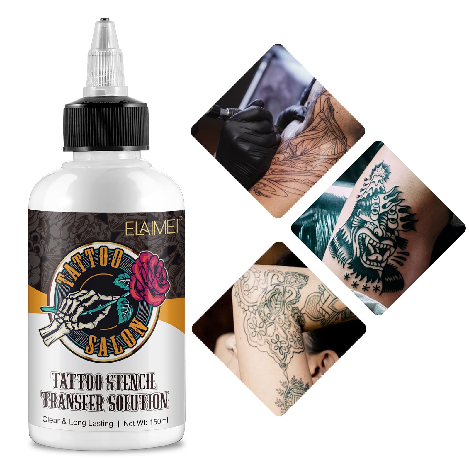 ELCHHIRSCH stencil transfer gel applied to skin for crisp transfer