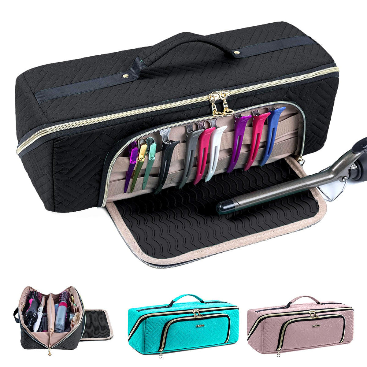 ELCUPA large hair tools travel bag open flat design for easy access