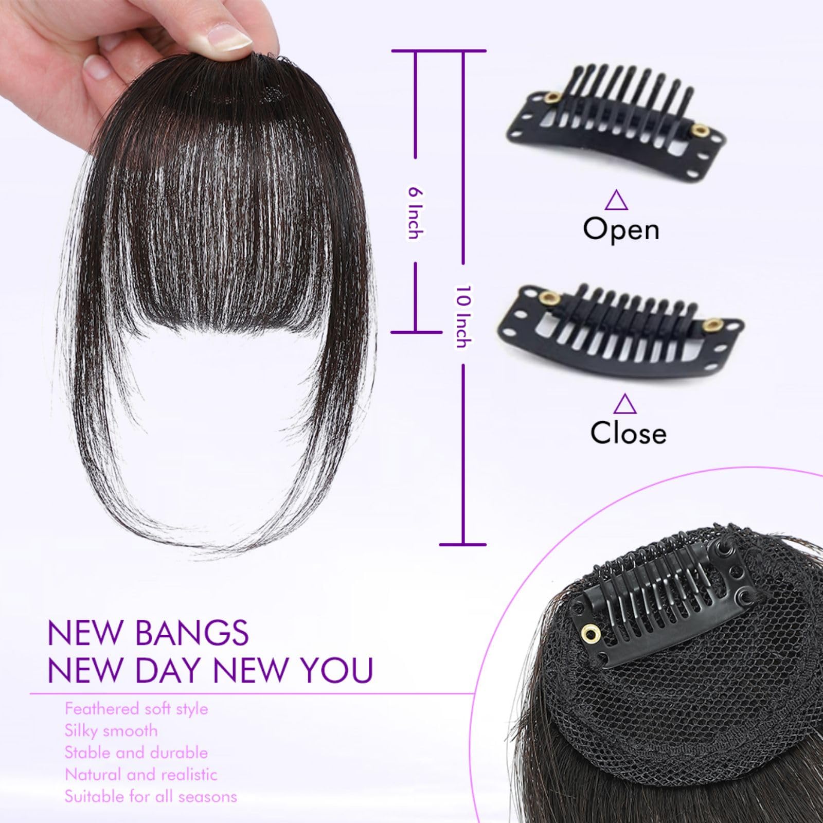 ELEFOCUS clip-in bangs 100% human hair for silky, realistic shine.