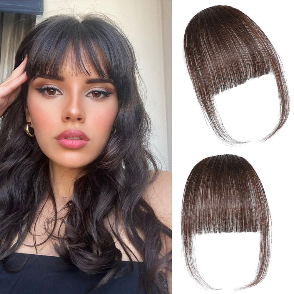 ELEFOCUS clip-in bangs closeup shows seamless blend and natural shine for everyday wear