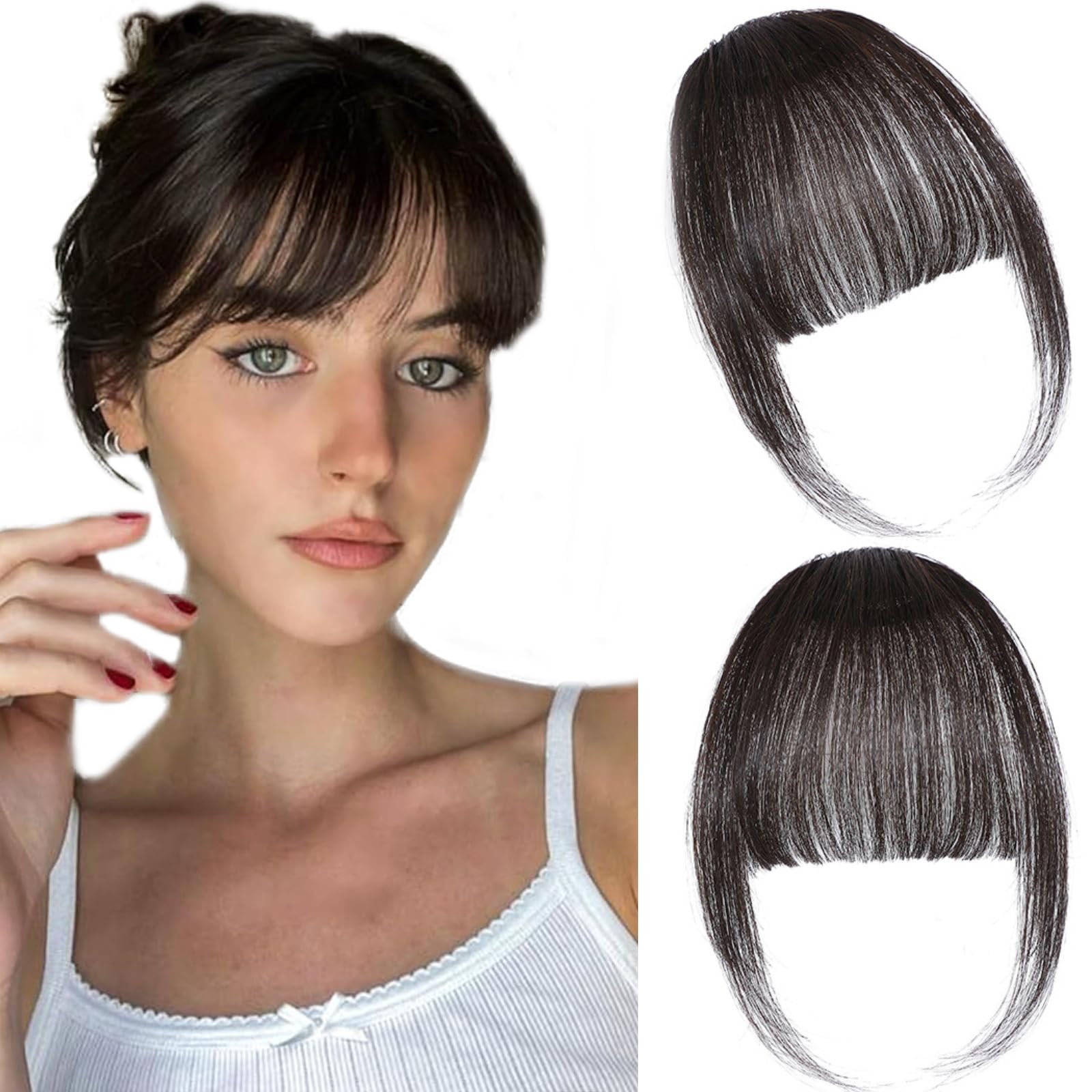 ELEFOCUS clip-in bangs natural blend for seamless daily wear.