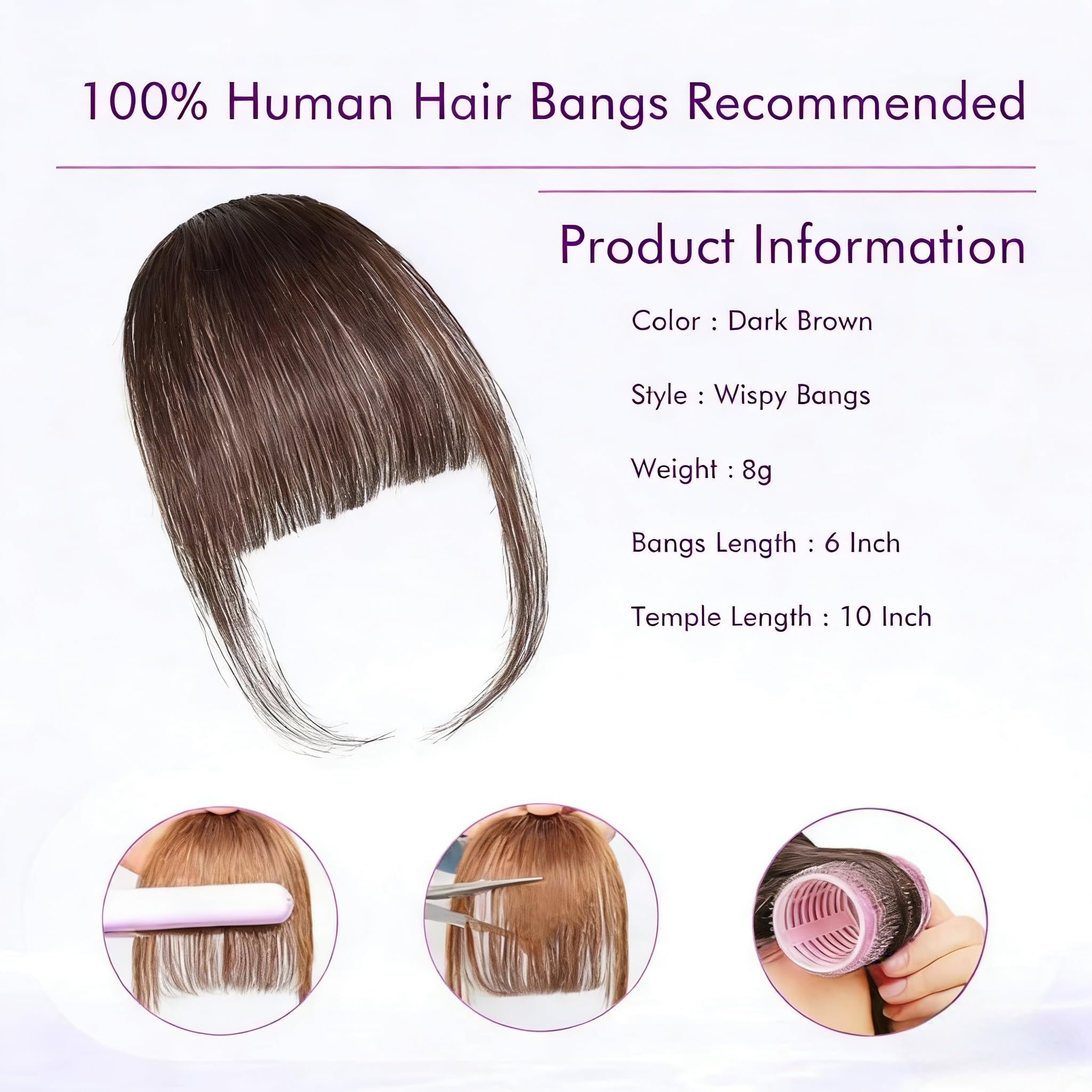 ELEFOCUS daily-wear bangs closeup highlights breathable inner mesh for comfort