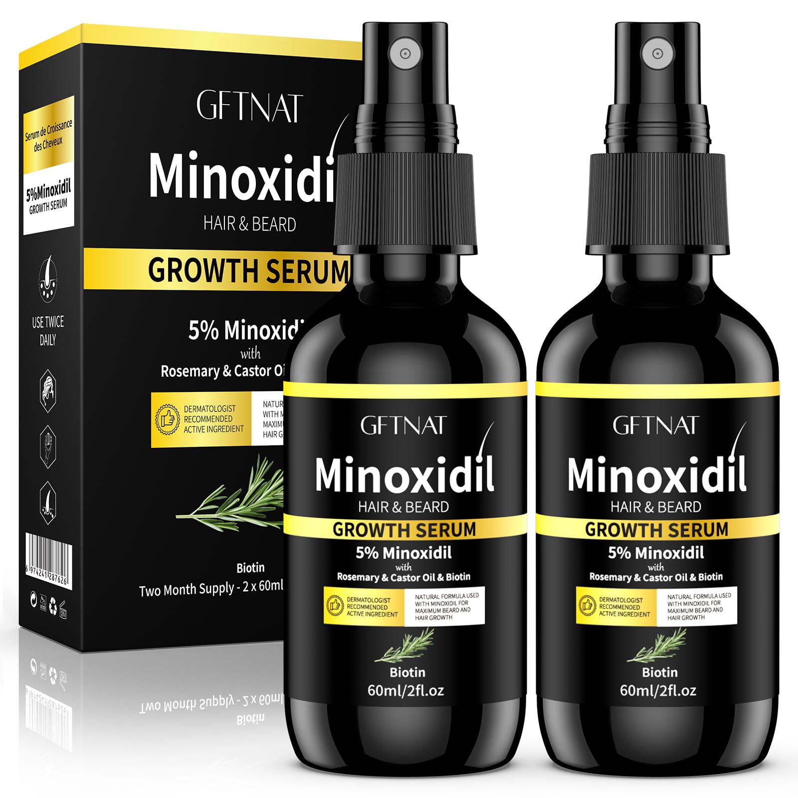 Elegra Minoxidil con botella y rociador para absorción rápida en cuero cabelludo