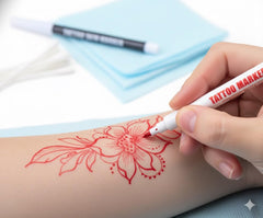Delineado temporal en piel con Element Tattoo Supply para diseños provisionales.