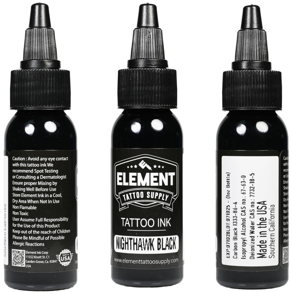 Element Tattoo Supply Nighthawk Black: delineado grueso con detalle definido.