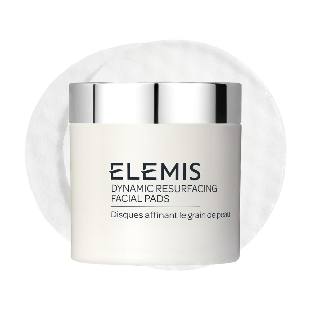 Elemis Dynamic Resurfacing Pads jar front for smoother skin texture.
