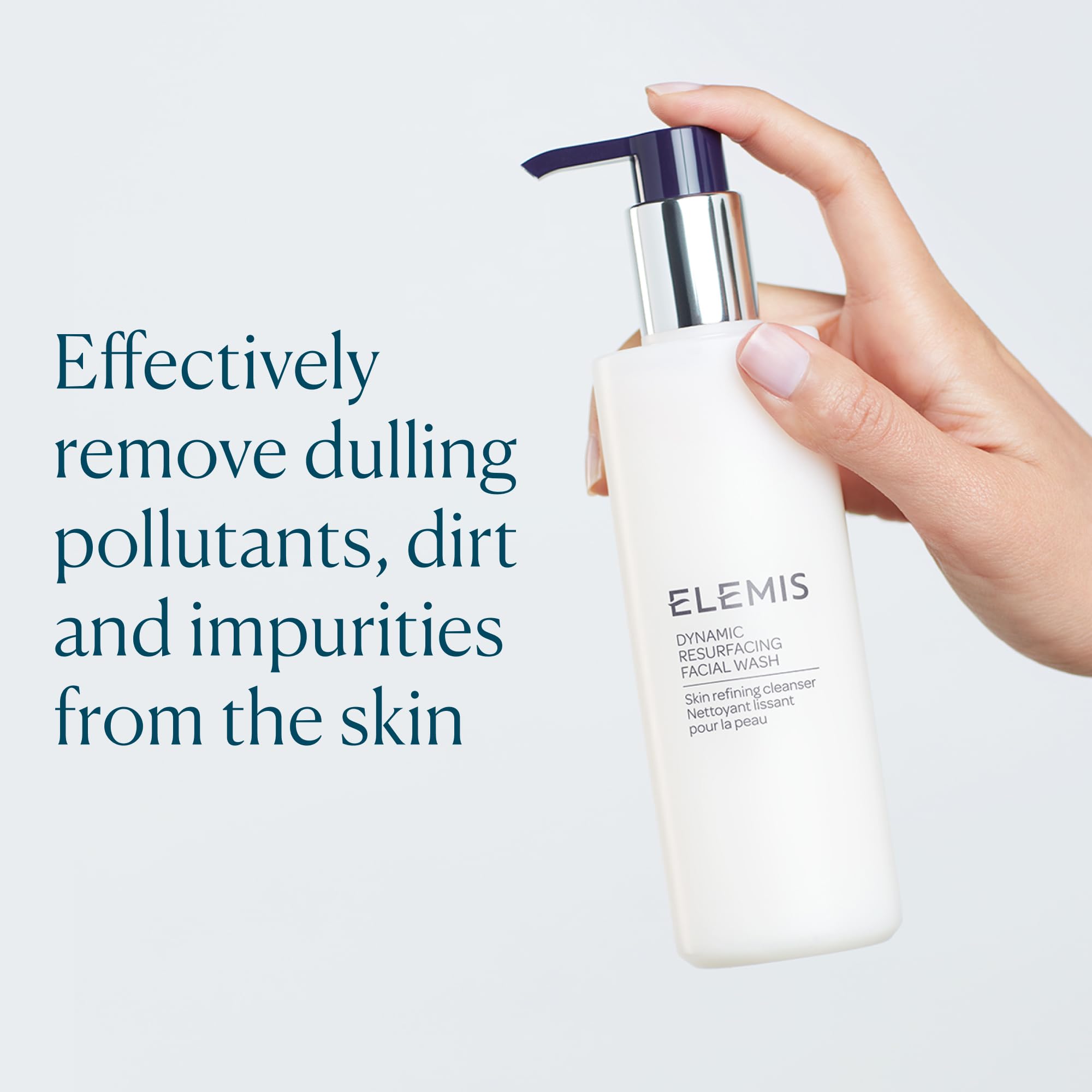 Pump close-up of ELEMIS Dynamic Resurfacing Facial Wash showing premium texture