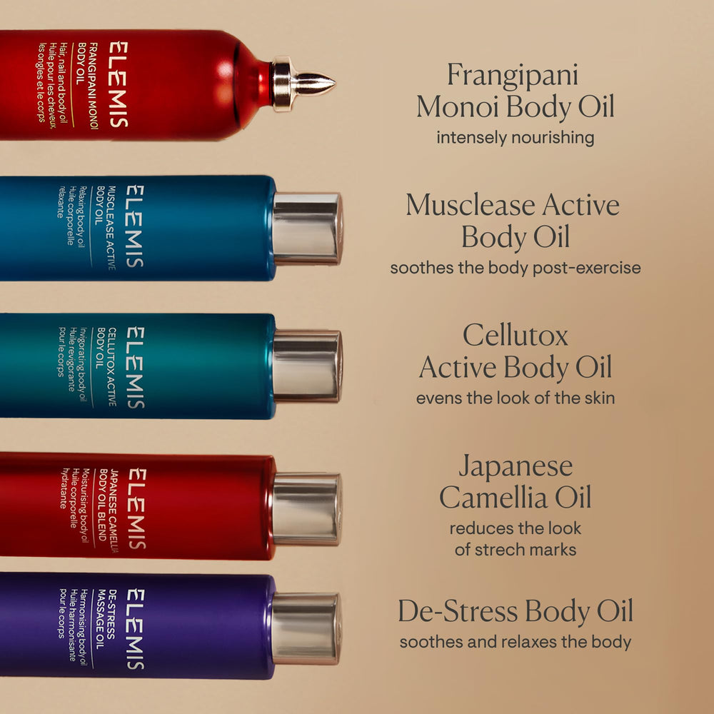 ELEMIS Frangipani Monoi oil on skin providing lasting moisture and fragrance.