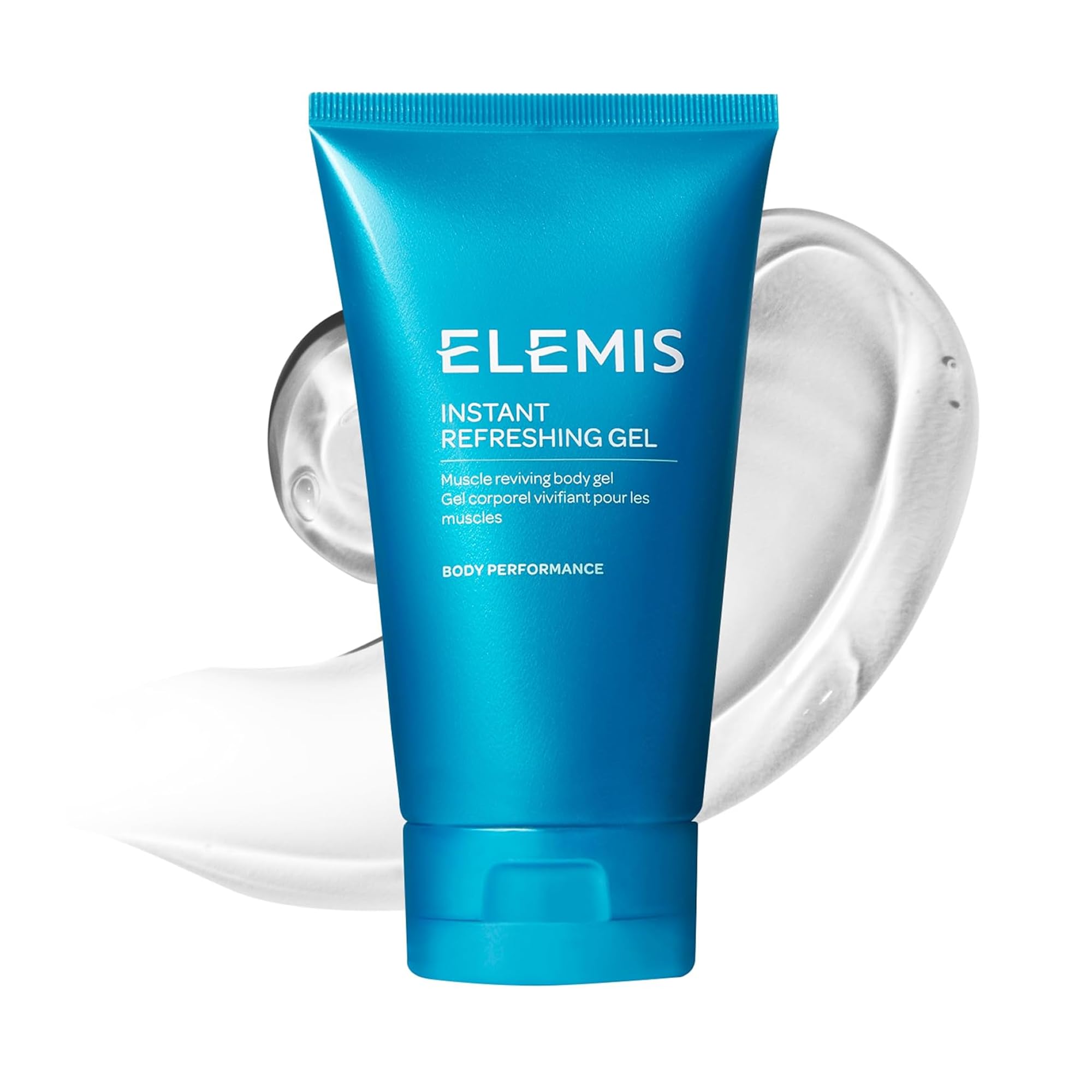 ELEMIS Instant Refreshing Gel bottle pour provides cooling relief for tired muscles.