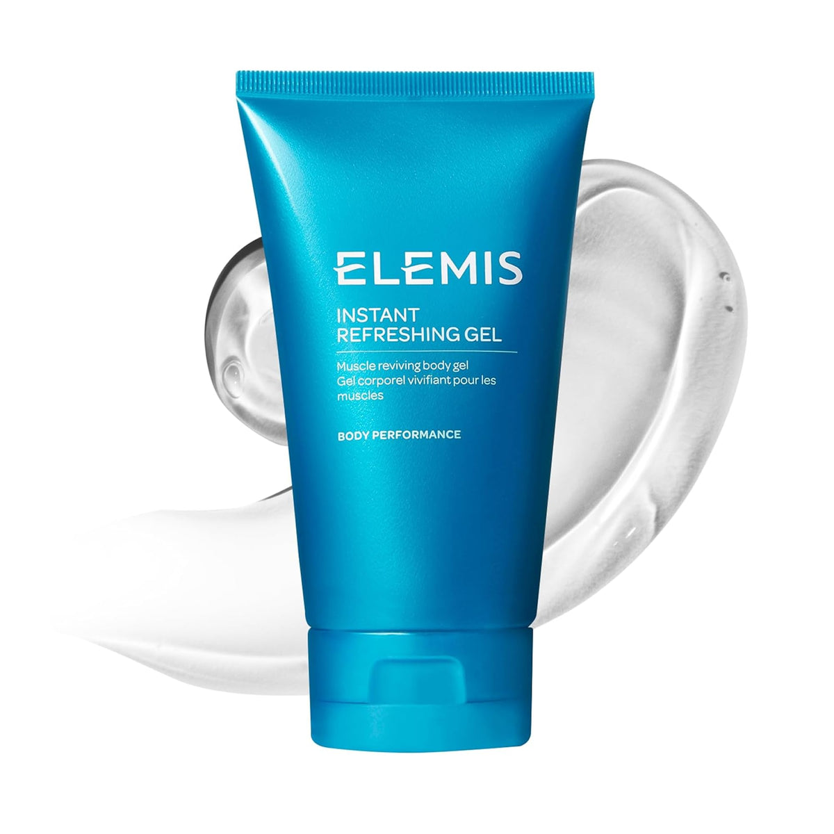 ELEMIS Instant Refreshing Gel bottle pour provides cooling relief for tired muscles.