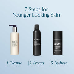 Elemis label view highlighting premium men’s skincare product.