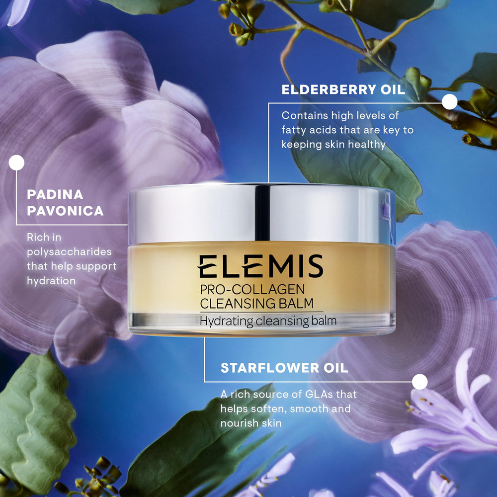 Elemis Pro-Collagen Cleansing Balm damp cloth removal showcases residue-free cleansing.