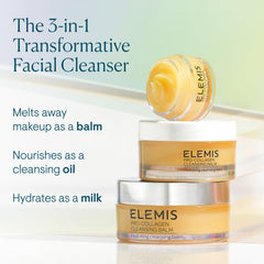 Elemis Pro-Collagen Cleansing Balm jar closeup highlights creamy texture for makeup removal.