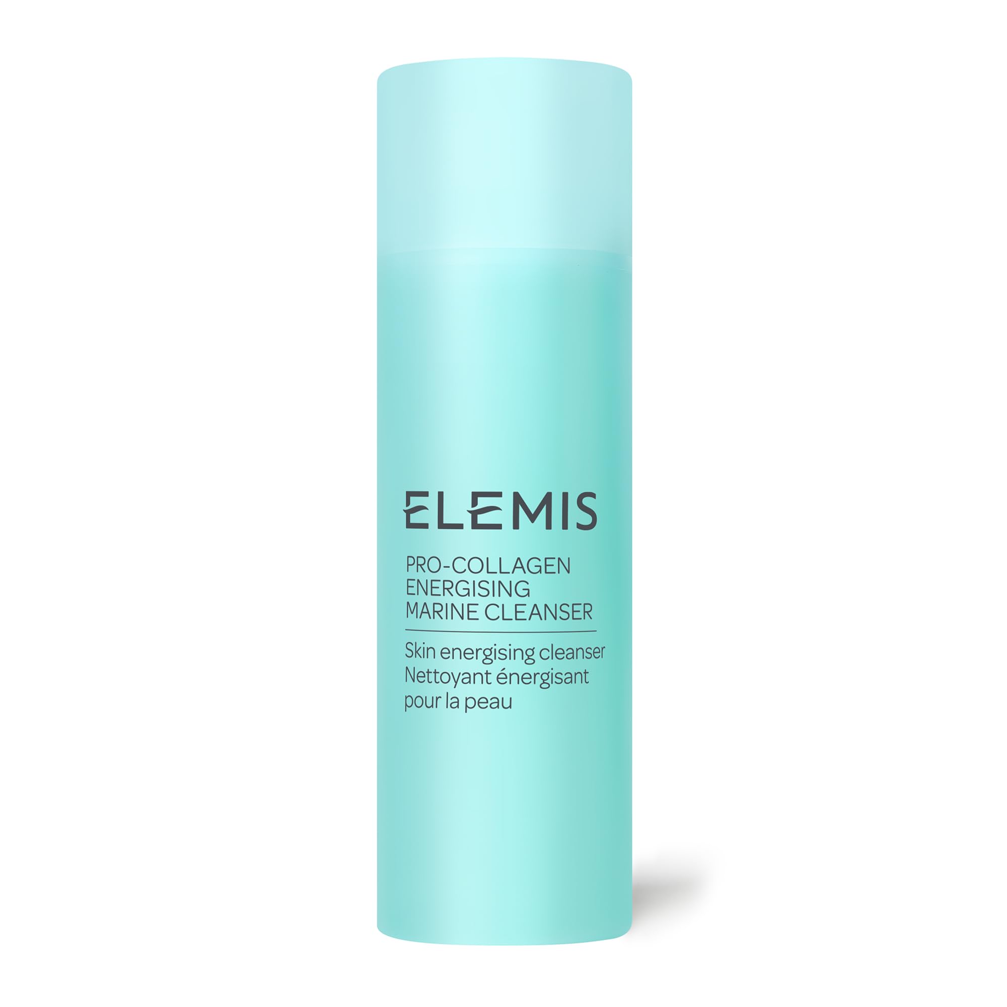 Elemis Pro-Collagen Energising Marine Cleanser bottle close-up purifies skin.