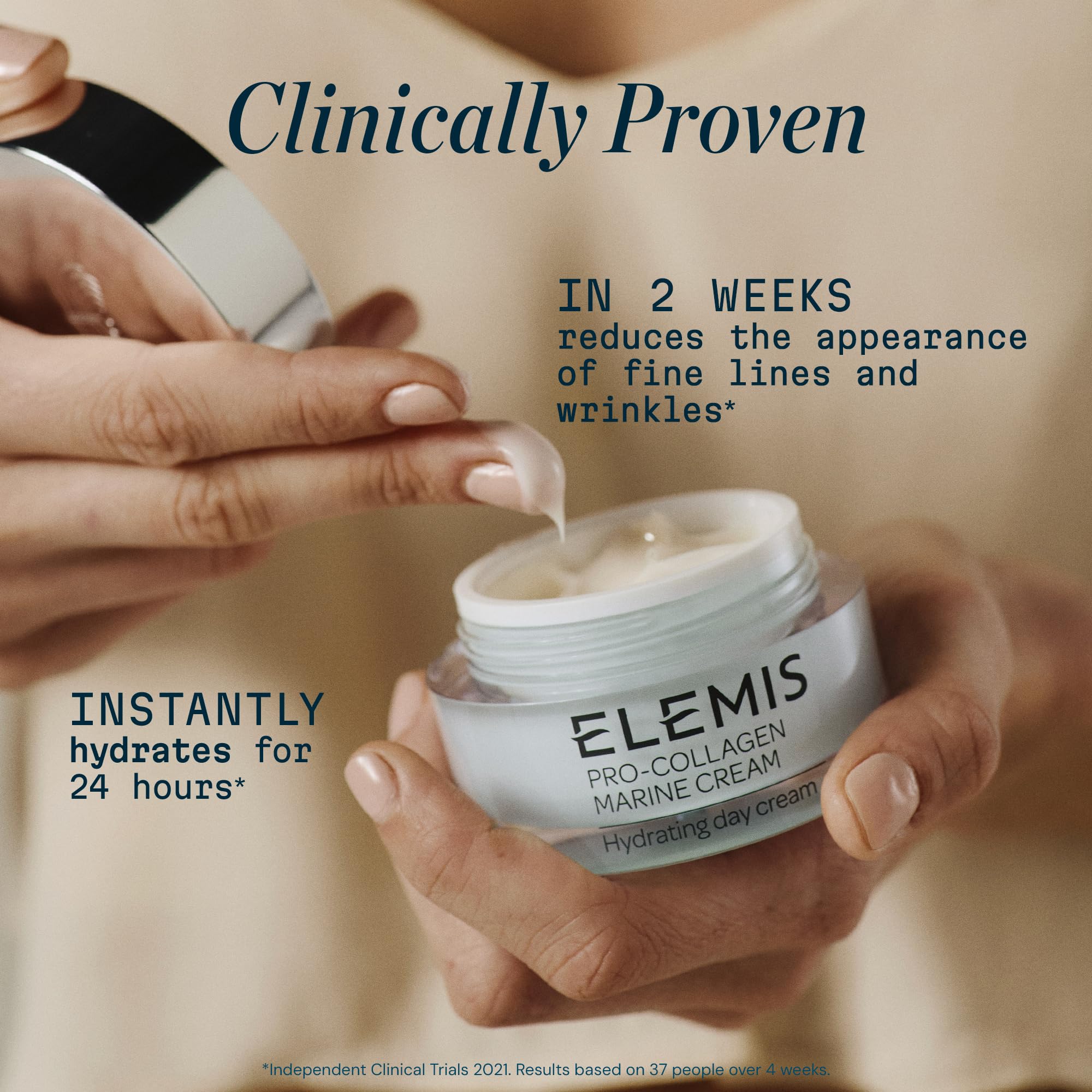 ELEMIS Pro-Collagen Marine Cream applying routine image illustrating smooth absorption.