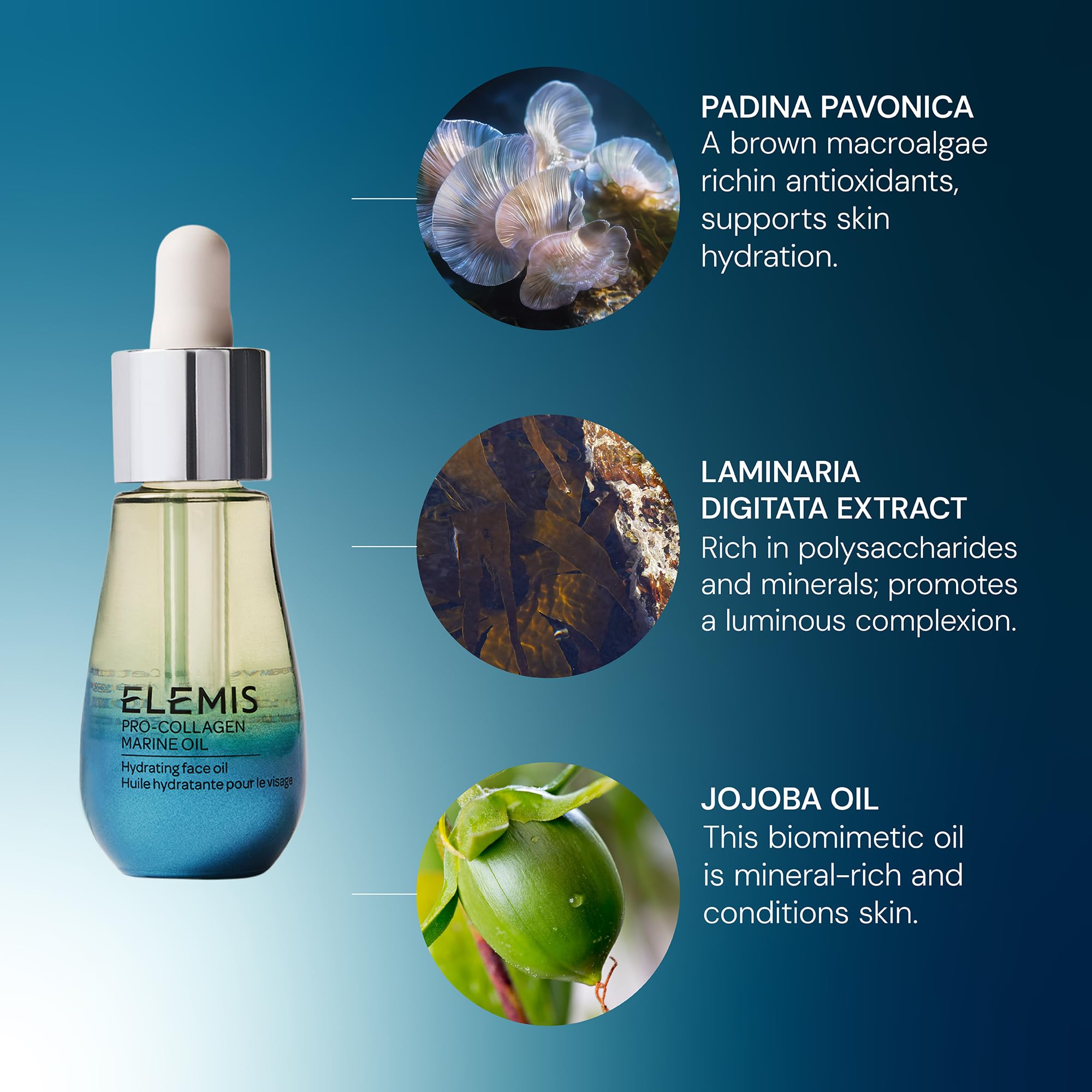 Luxurious glow after using ELEMIS Pro-Collagen Marine Oil, enhancing skin moisture.