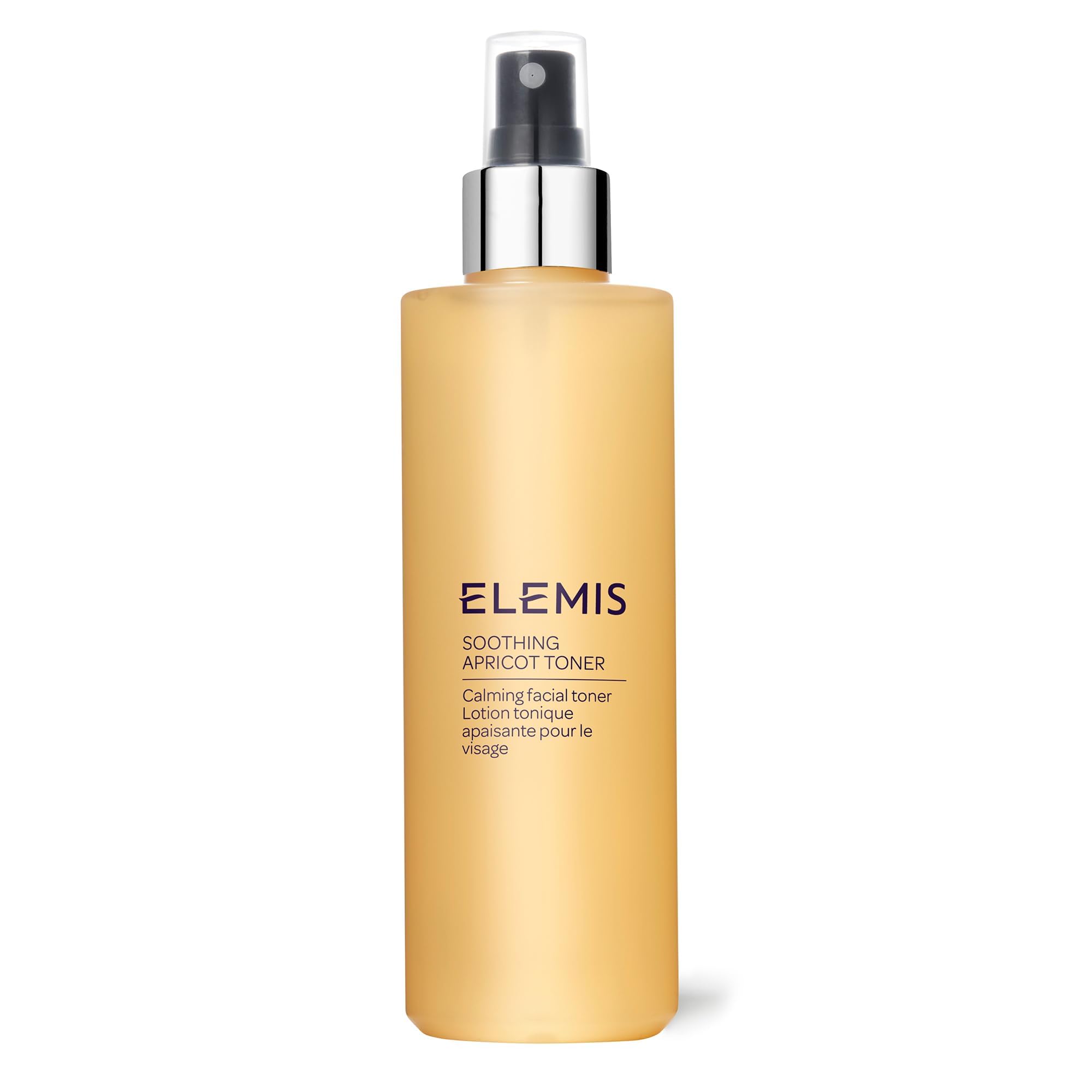 ELEMIS soothing apricot toner bottle displays hydrating, alcohol-free formula for sensitive skin.