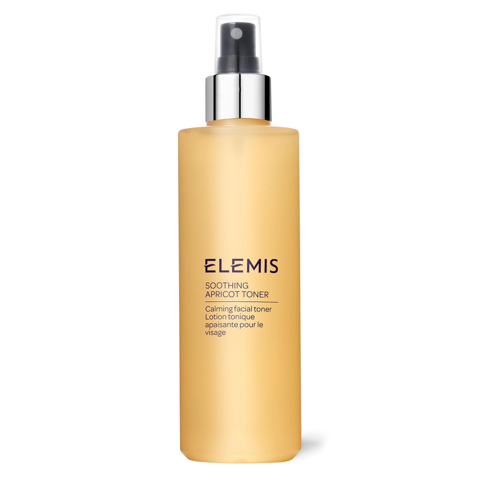 ELEMIS soothing apricot toner bottle displays hydrating, alcohol-free formula for sensitive skin.