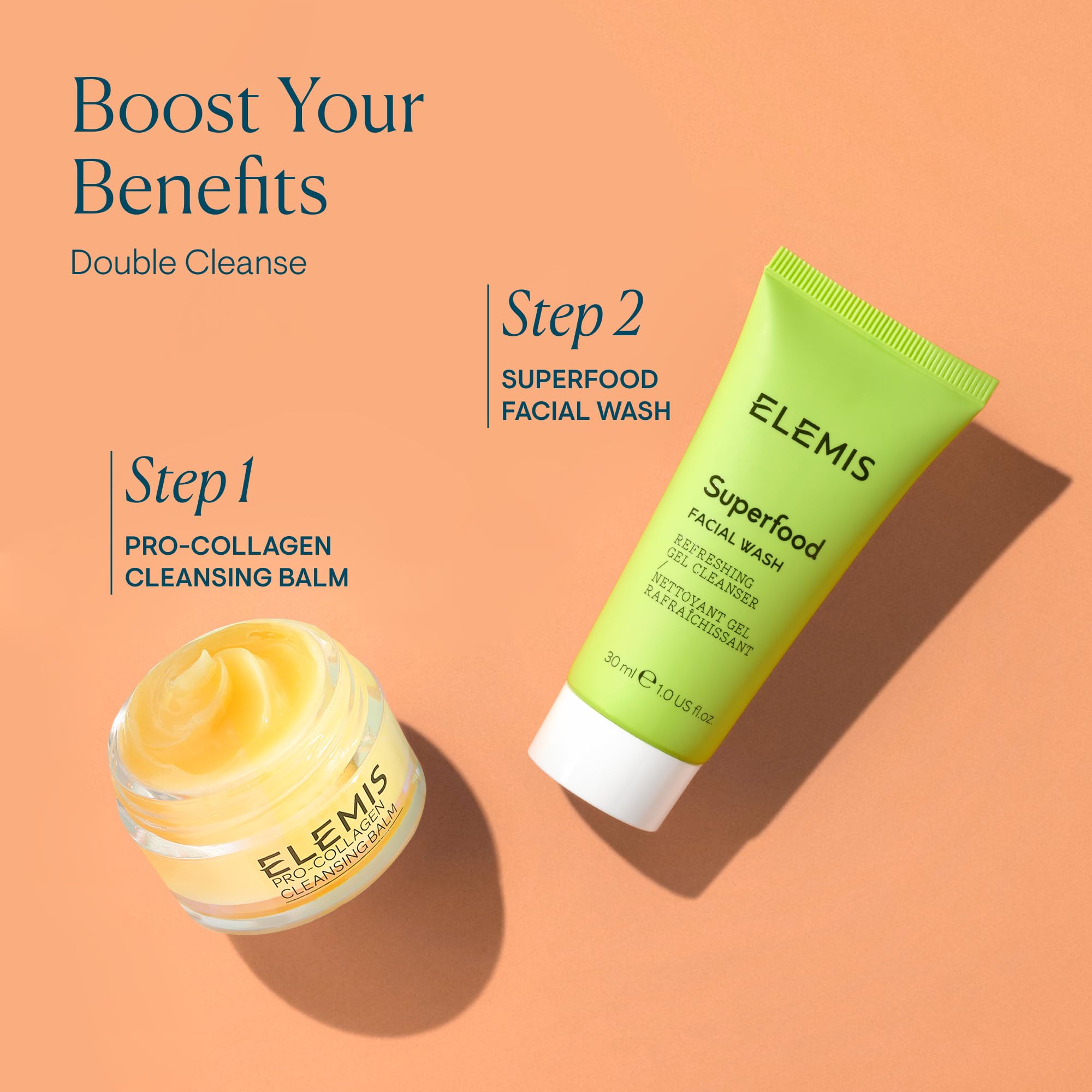 ELEMIS Superfood Facial Wash packaging highlights premium design and on-the-go convenience.