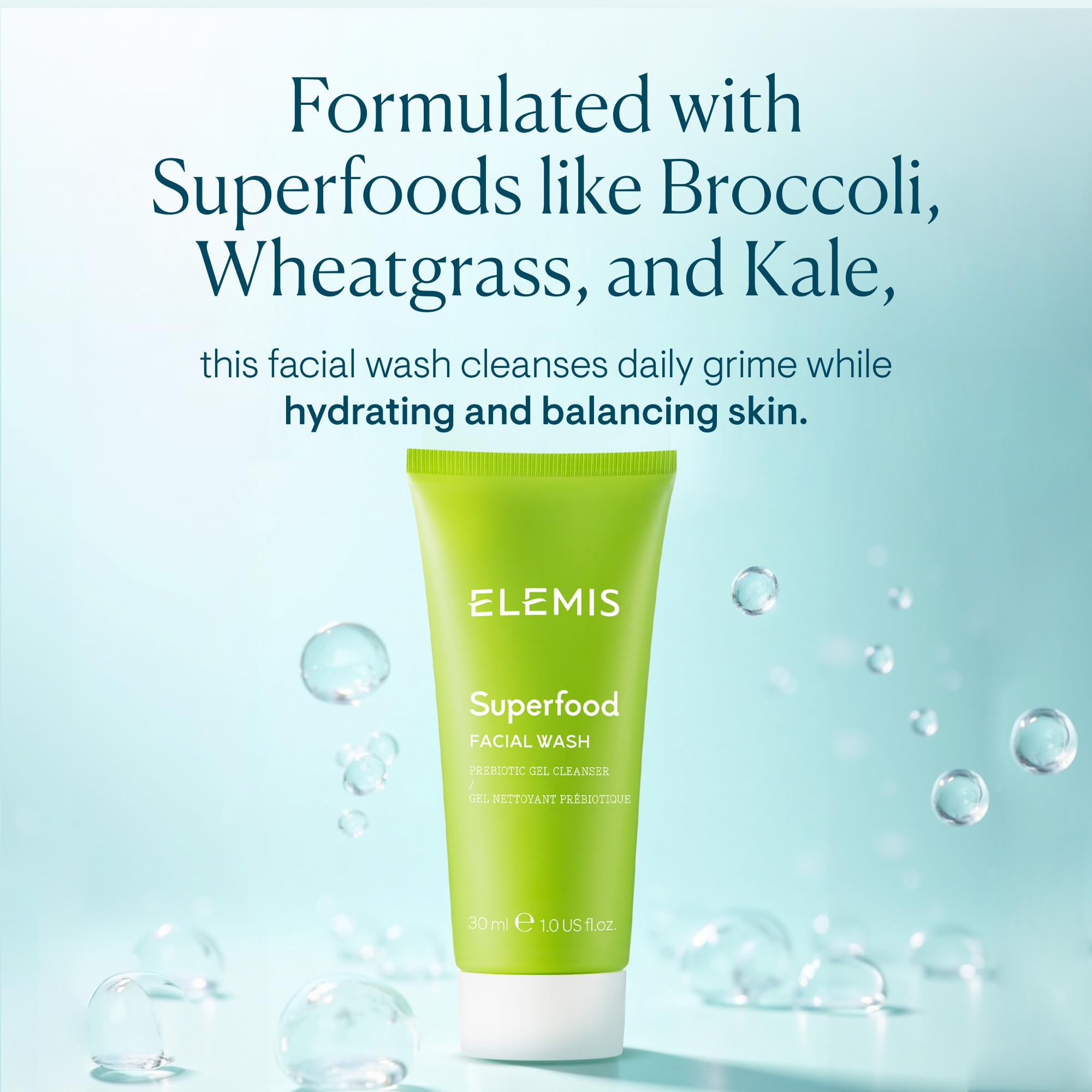 ELEMIS Superfood Facial Wash texture reveals the prebiotic gel formula that nourishes skin.