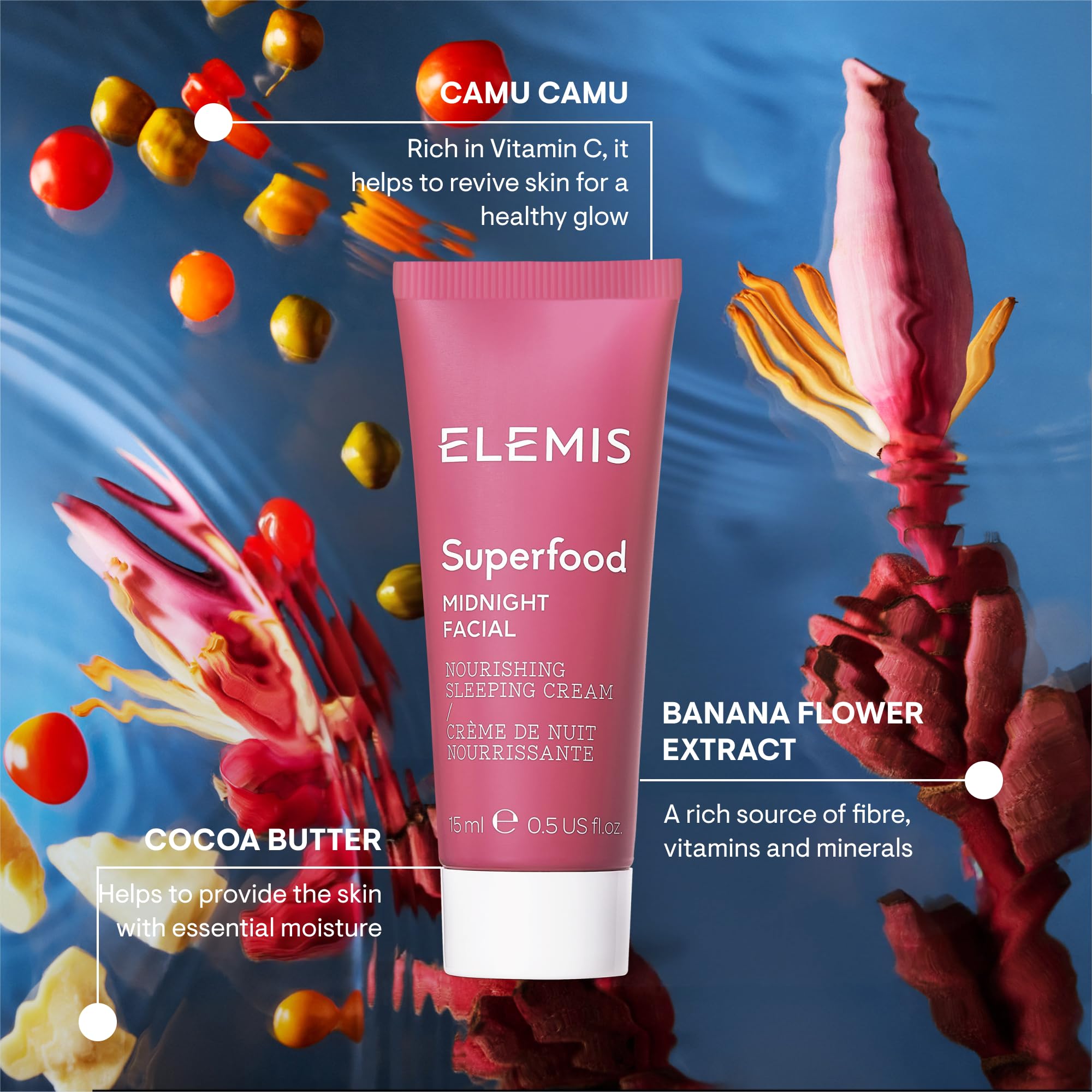 ELEMIS Superfood Midnight Facial night cream swirling on skin before bed