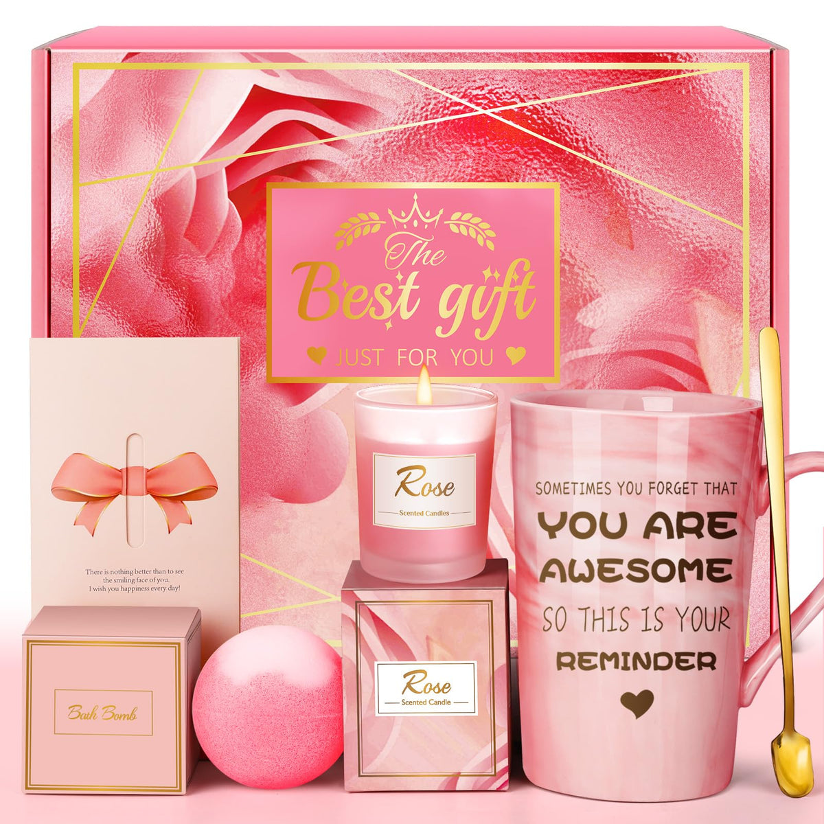 Cesta de relajación rosa de Eletorot para autocuidado diario.