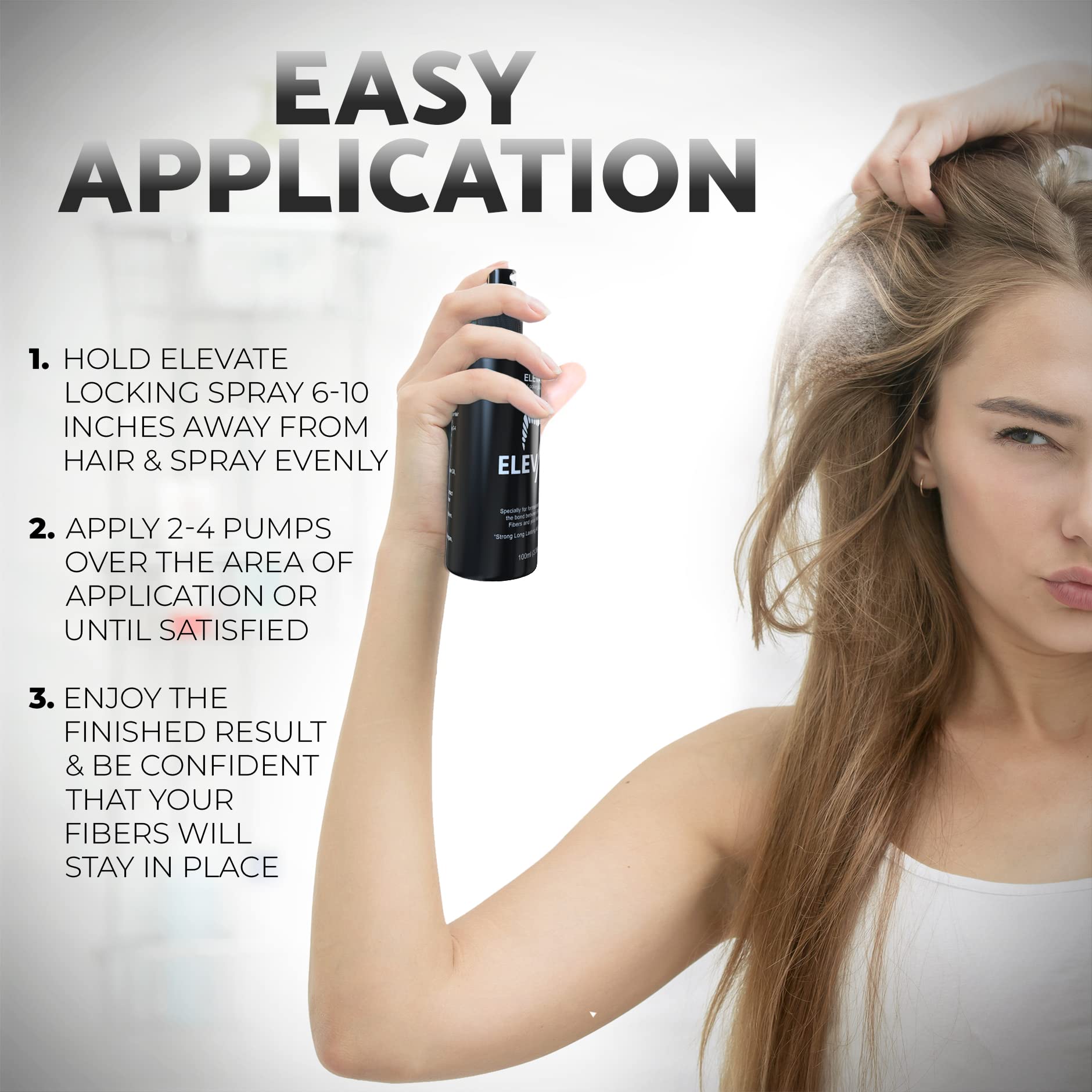 Elevate empaque de spray, diseño elegante para uso diario y control.