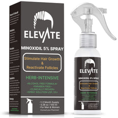 Elevate Minoxidil 5% spray envase, aplicación diaria fácil para el cuidado del cabello