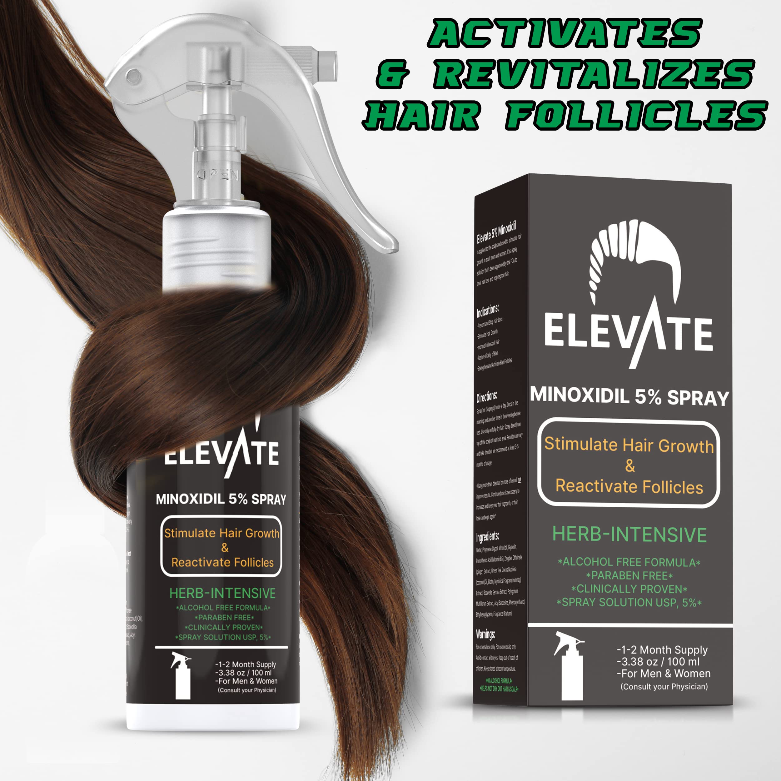 Elevate Minoxidil, etiqueta clara para identificar la dosis diaria