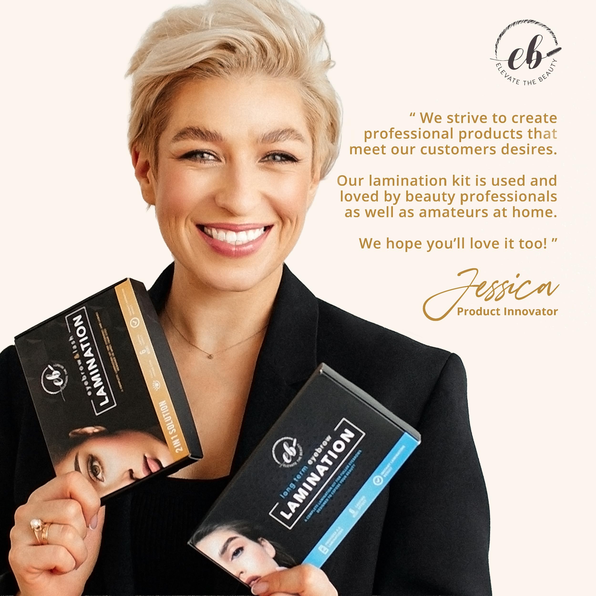 Hands-on brow lamination application scene with Elevate The Beauty kit