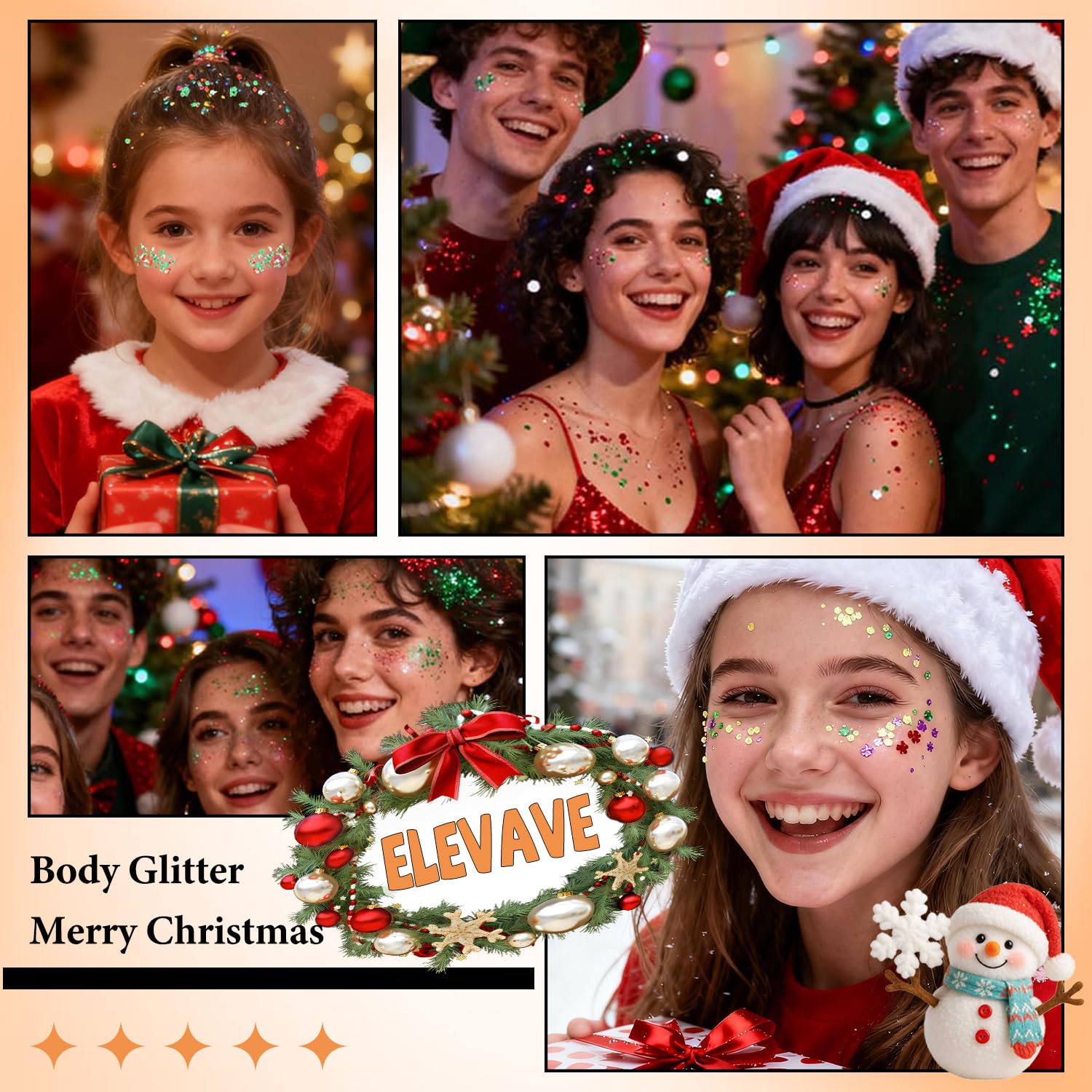 ELEVAVE Glitter gel application on face and hair with included brush