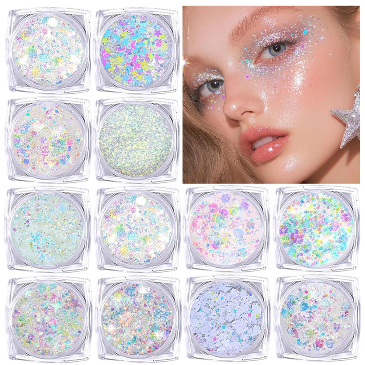 ELEVAVE Body Glitter hexagon shapes add festival sparkle and easy application