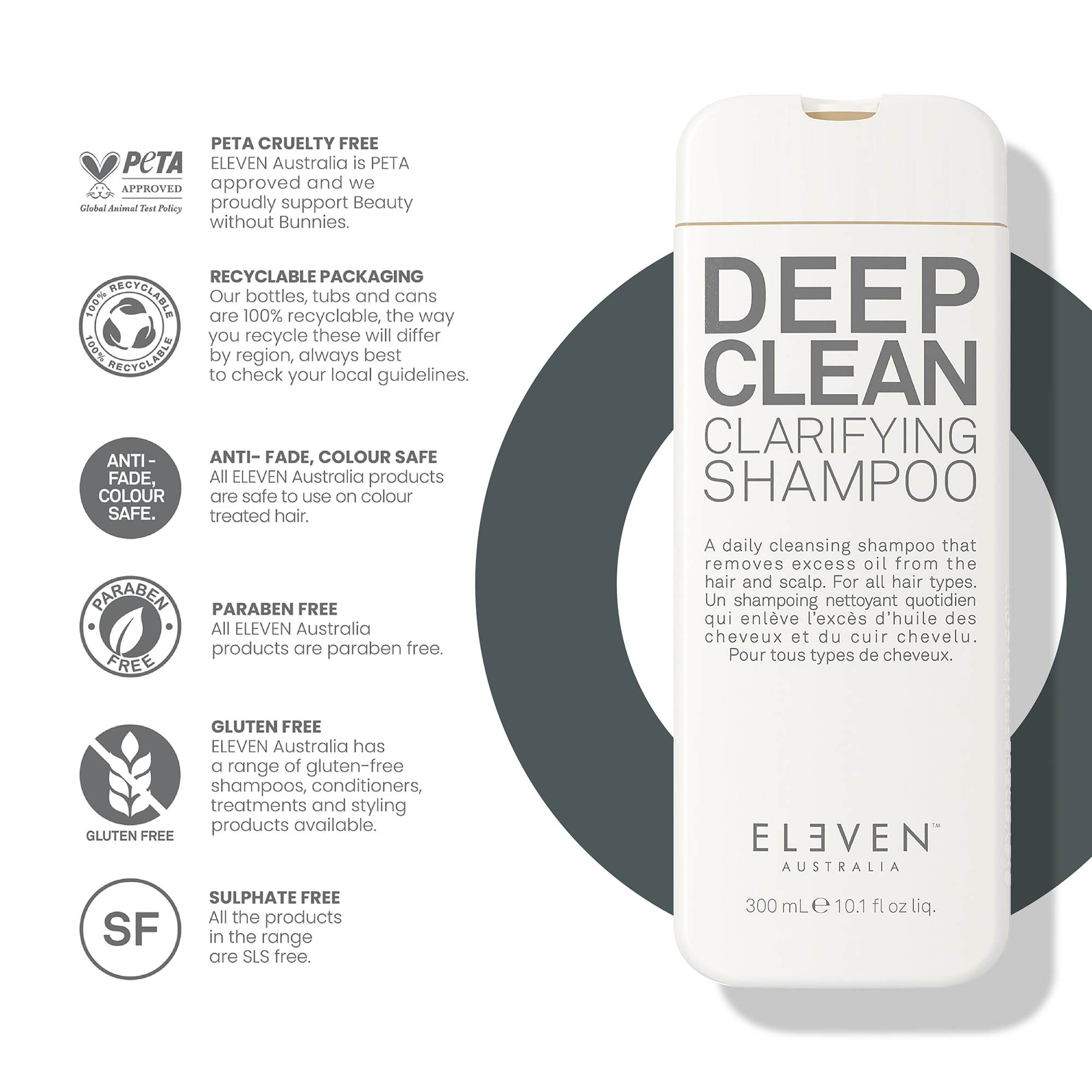 ELEVEN AUSTRALIA Deep Clean Clarifying Shampoo lavender note evokes a calming wash.