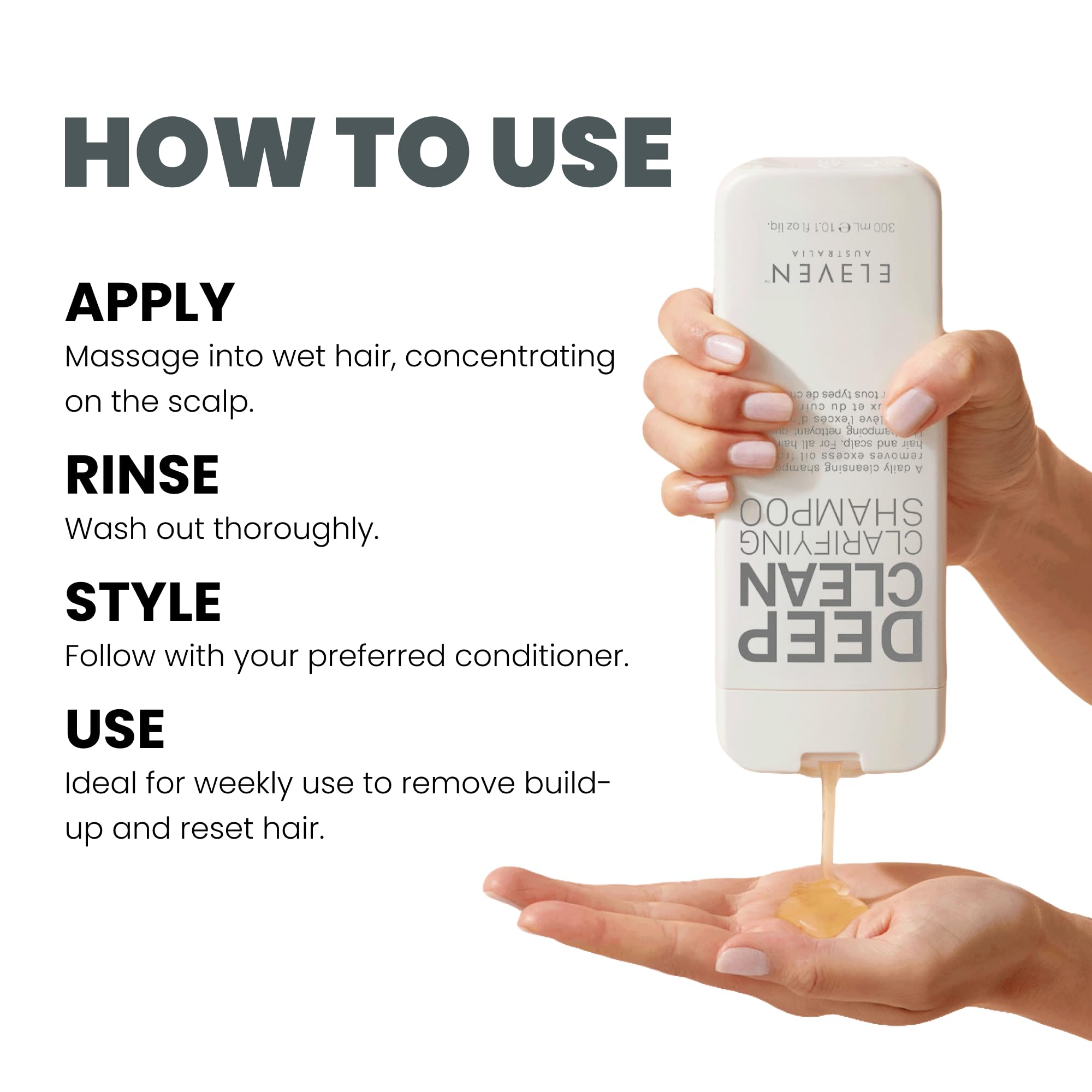 ELEVEN AUSTRALIA Deep Clean Clarifying Shampoo orange oil detail suggests refreshing cleanse.