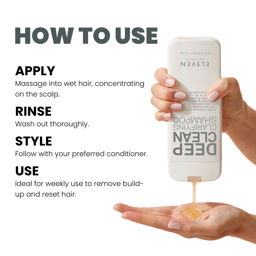 ELEVEN AUSTRALIA Deep Clean Clarifying Shampoo orange oil detail suggests refreshing cleanse.