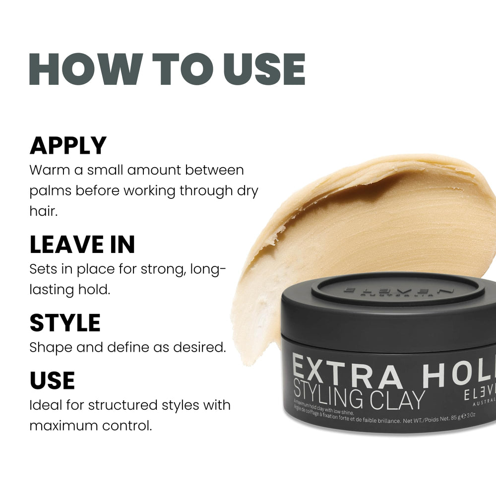 Styling clay on a short hairstyle shows a natural matte finish with structure.