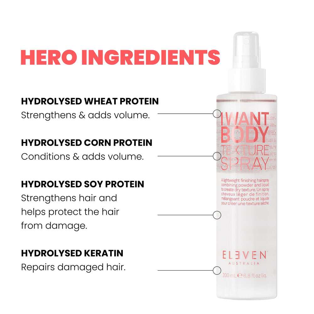 ELEVEN AUSTRALIA I Want Body Texture Spray on fine hair for lift.