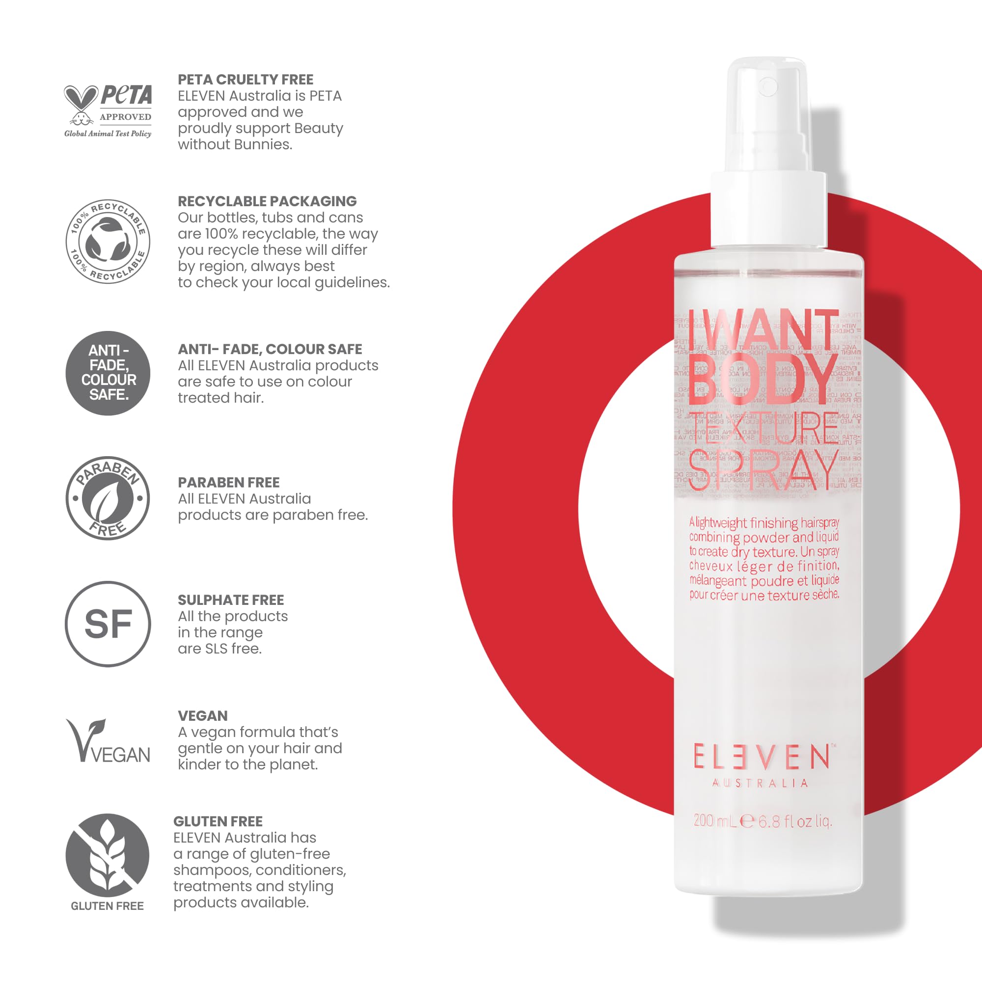 ELEVEN AUSTRALIA I Want Body Texture Spray boosts volume without heavy buildup.