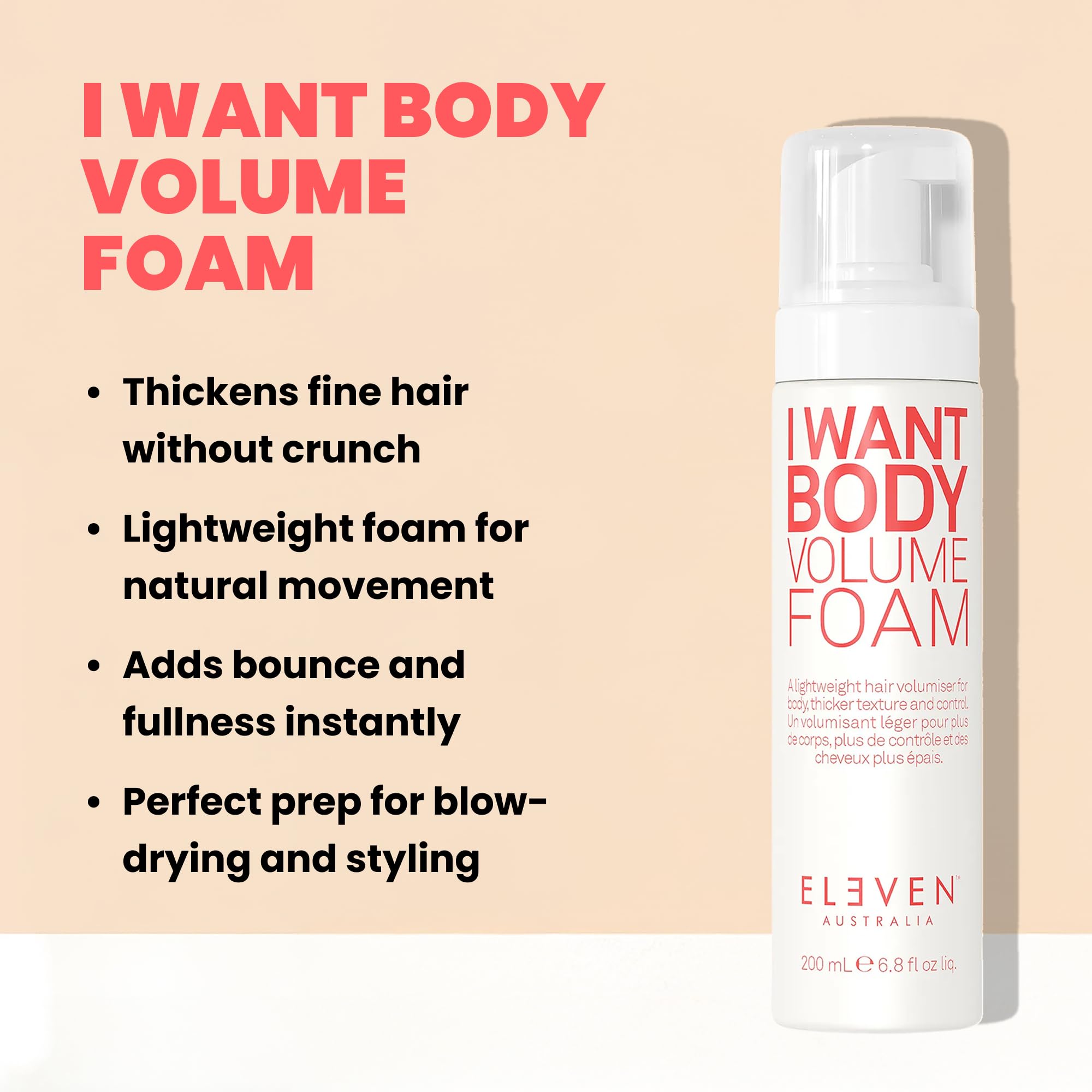 I Want Body Volume Foam application on damp hair for even distribution.
