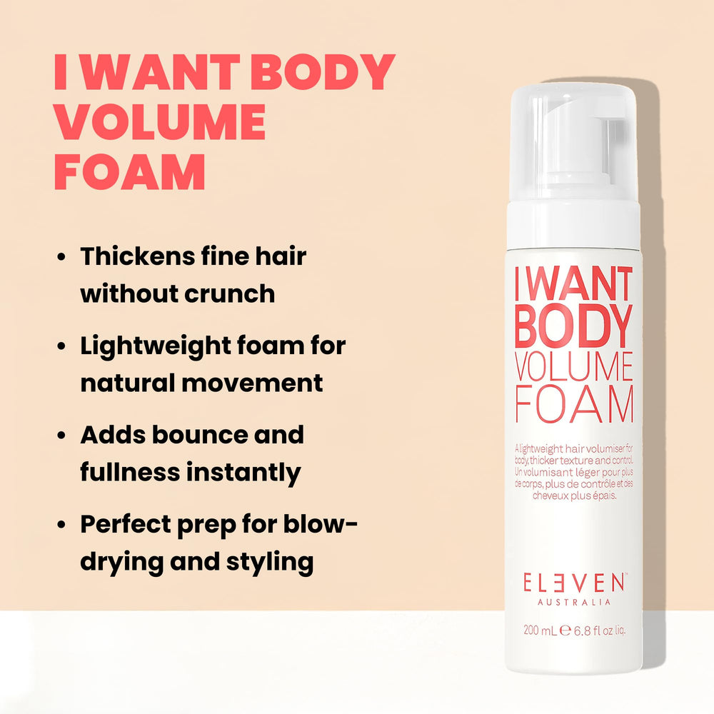 I Want Body Volume Foam application on damp hair for even distribution.