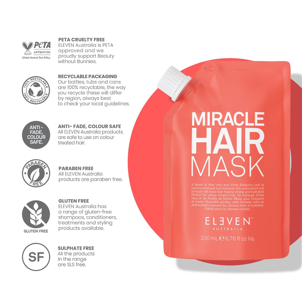 ELEVEN AUSTRALIA Miracle Hair Mask with White Mulberry Leaf provides antioxidant moisture care