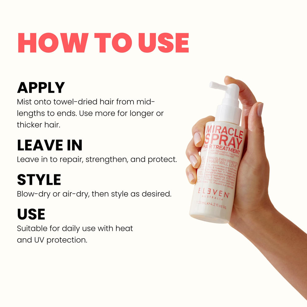 ELEVEN AUSTRALIA Miracle Leave-In hair application on textured hair demonstrates smoothing and softness