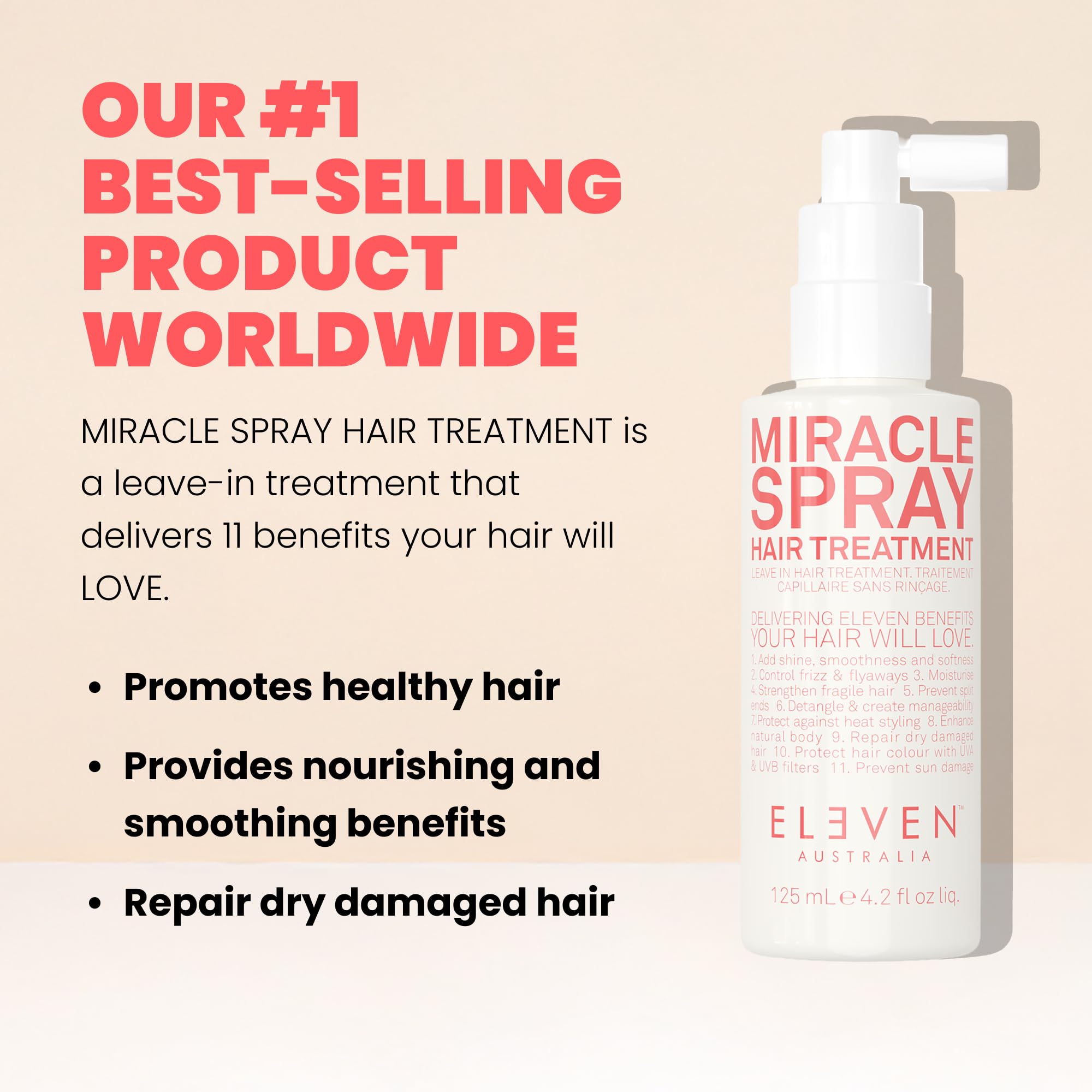 ELEVEN AUSTRALIA Miracle Leave-In spray mist demonstrates detangling and frizz control