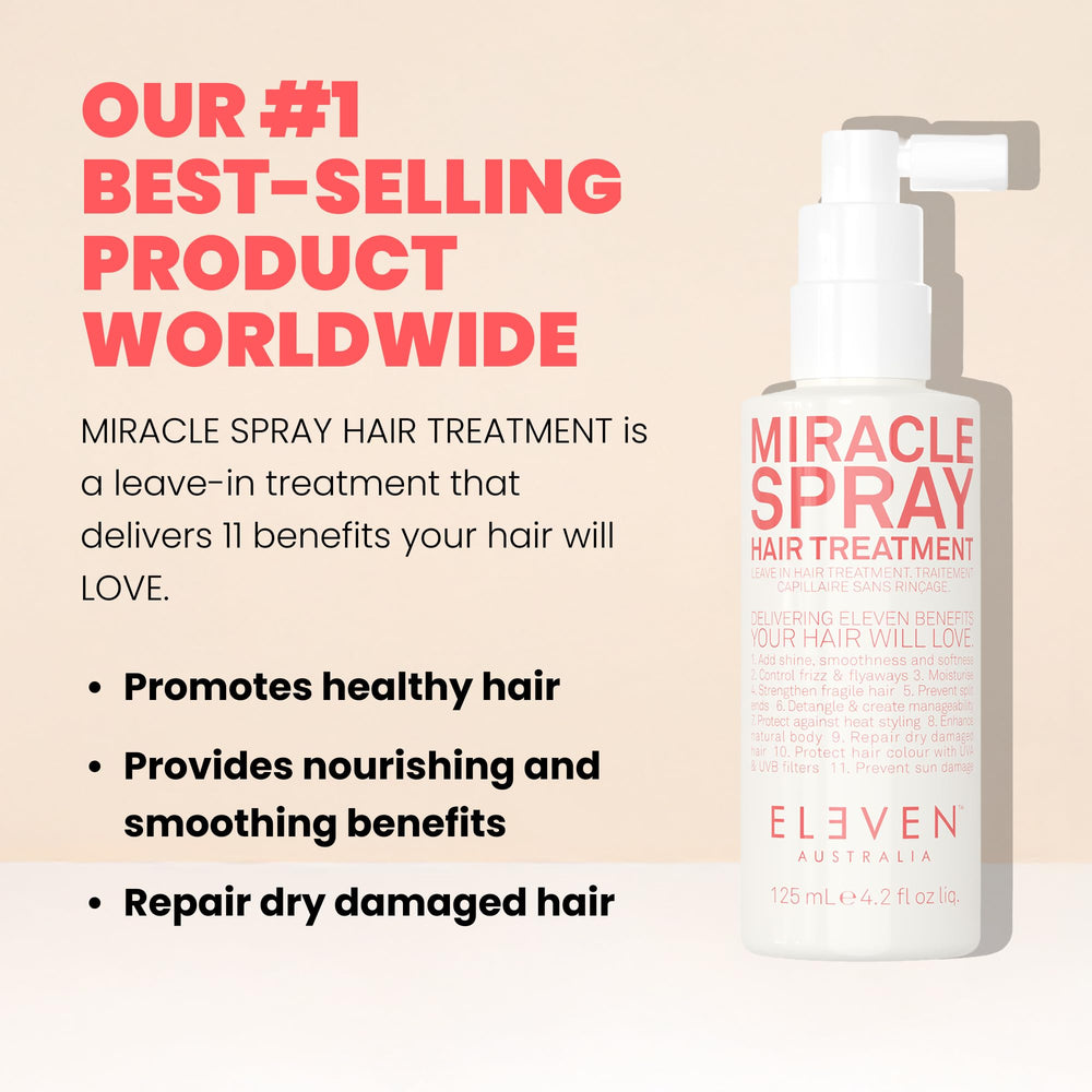 ELEVEN AUSTRALIA Miracle Leave-In spray mist demonstrates detangling and frizz control