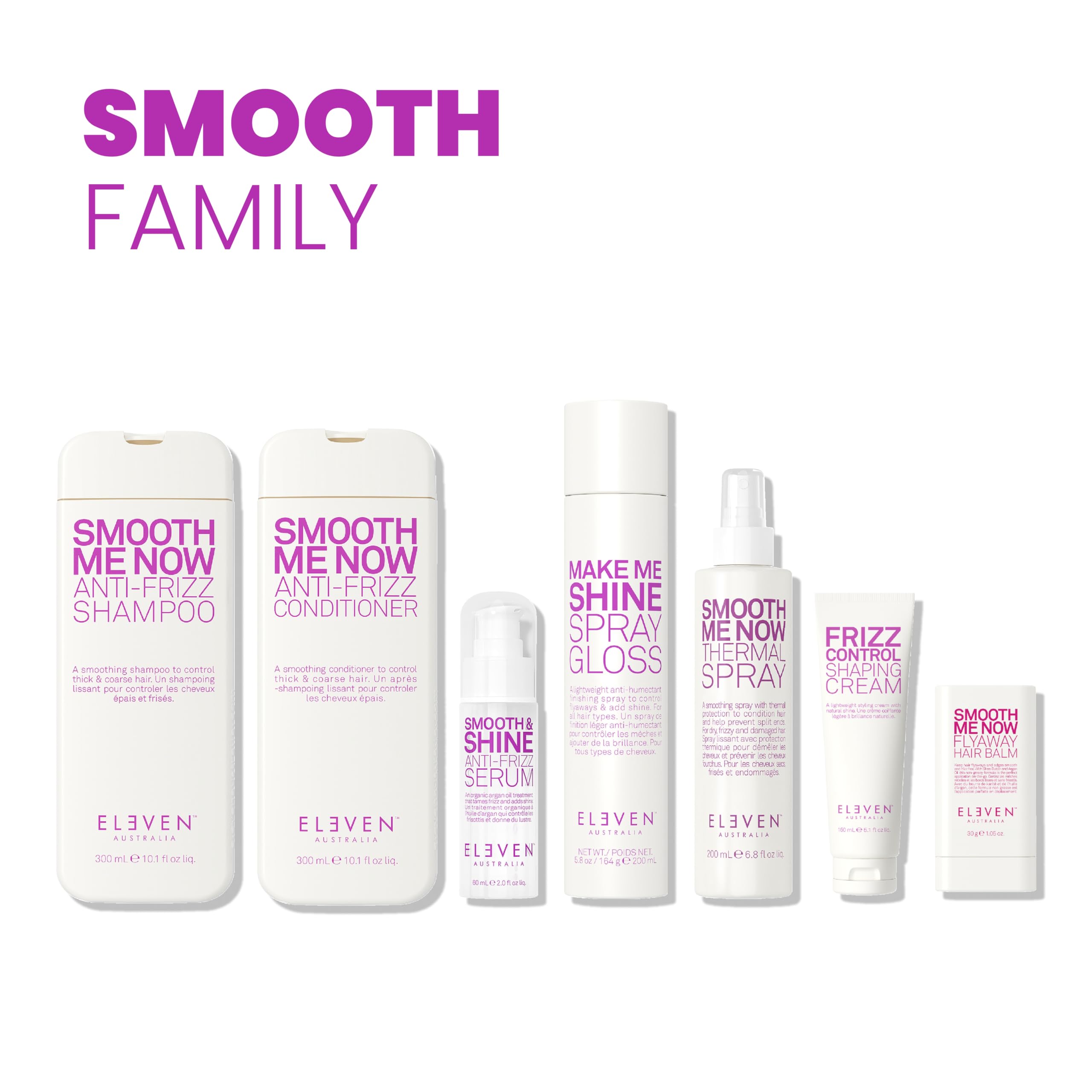ELEVEN AUSTRALIA Smooth Me Now shampoo product on counter highlighting easy daily use.