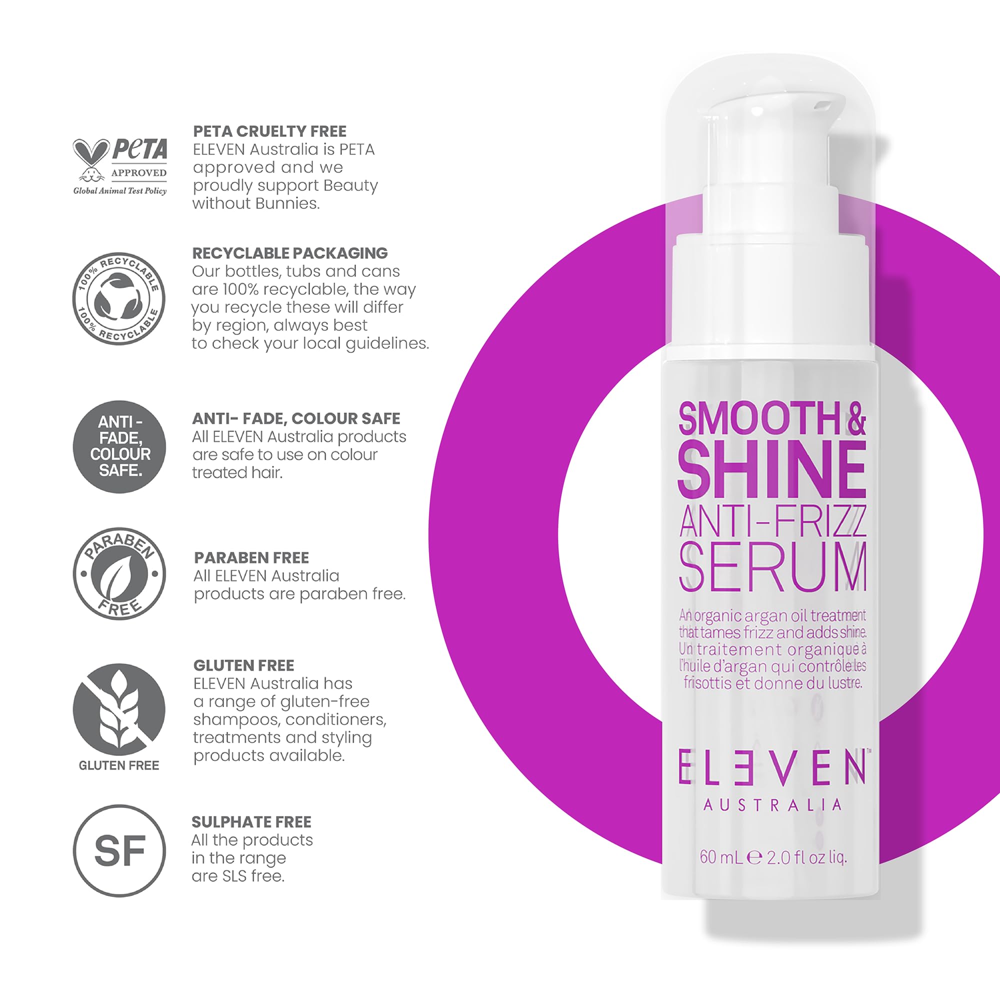 Serum applied to hair demonstrating tame frizz and shine with ELEVEN AUSTRALIA