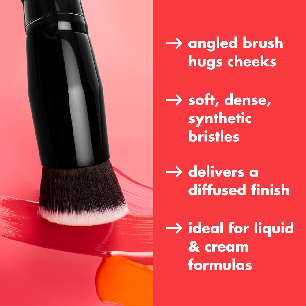 e.l.f. Angled blush brush on cheekbones creates seamless definition.