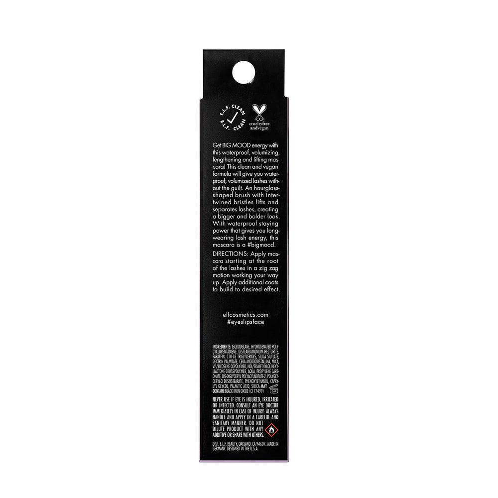 e.l.f. Big Mood Mascara pestañas definidas y audaces sin grumos para uso diario.