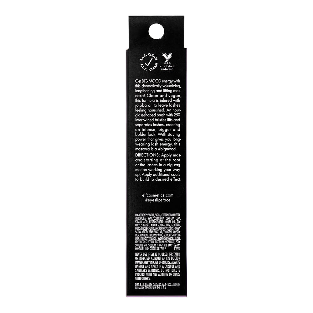 e.l.f. Big Mood Mascara crea rizo duradero para pestañas elevadas.